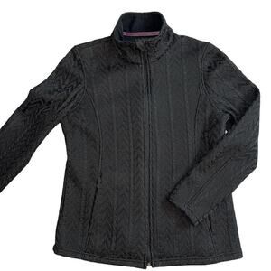 Boston Traders Cable Knit Sweater Jacket Full Zip Black Fleece Lined Size M